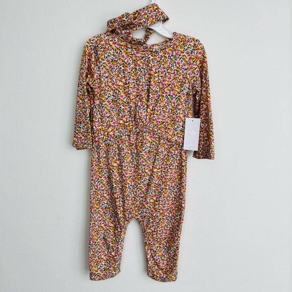 NWT Jessica Simpson Baby Girls Floral Coverall and Headband Set Size 24 Months - Picture 2 of 9